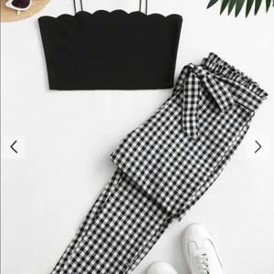 Black tank and plaid tie pants set